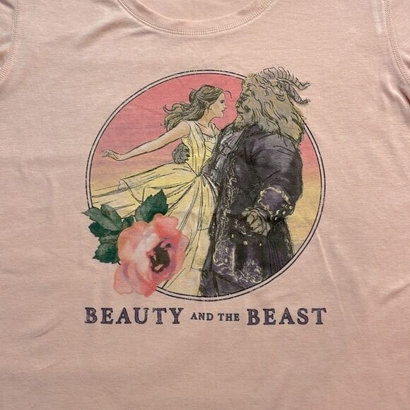 Disney Women’s Beauty And The Beast Short Sleeve Peach Tshirt Sz M - Picture 2 of 5